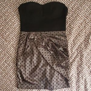 Mini strapless black and beige cocktail dress